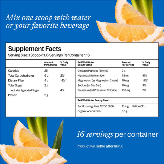 Organic acacia fiber ingredient in BelliWelli fiber powder