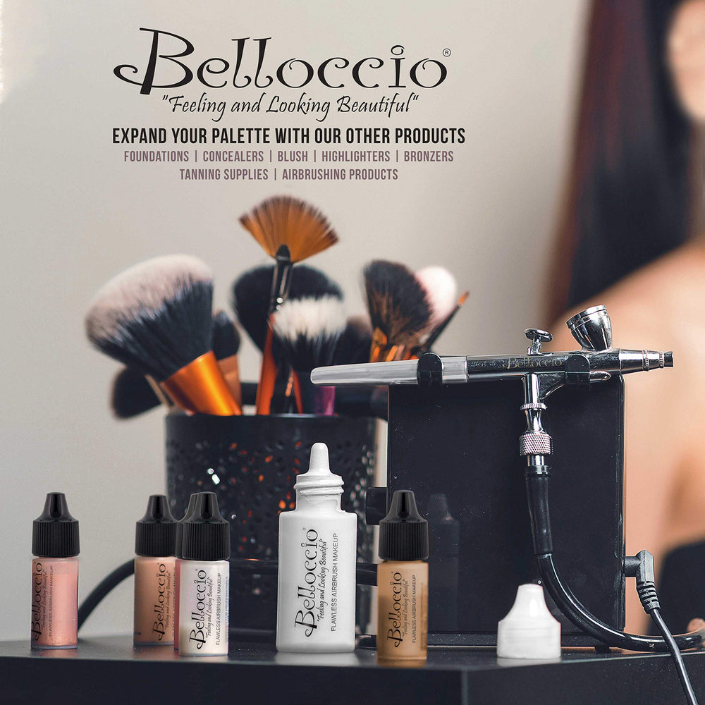 Belloccio airbrush foundation fair set use with concealer for seamless complexion.