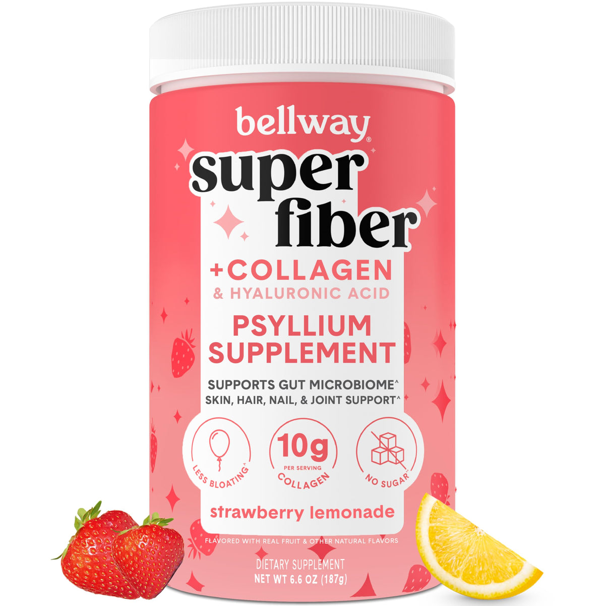 Bellway Super Fiber Powder + Collagen container with Strawberry Lemonade flavor
