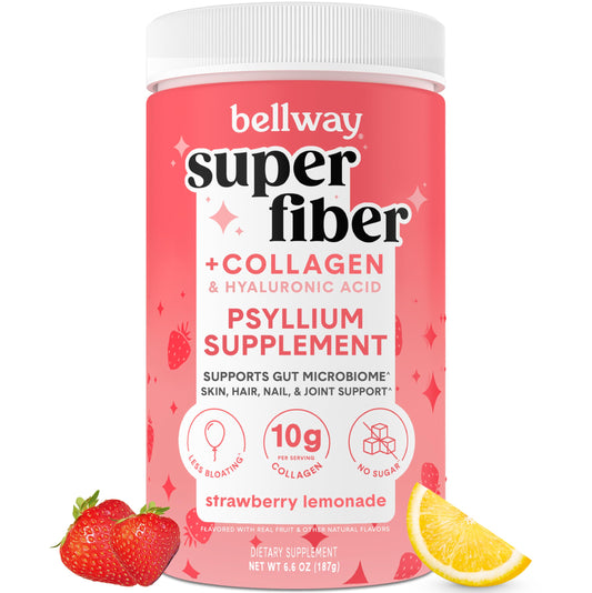 Bellway Super Fiber Powder + Collagen container with Strawberry Lemonade flavor
