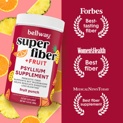 Bellway Super Fiber Fruit Punch glass with powder dissolves smoothly for regularity.