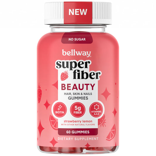 Front view of Bellway Super Fiber Gummies + Beauty bottle