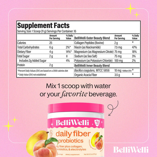 Product label showing Organic Acacia, Collagen, Electrolytes & Probiotics