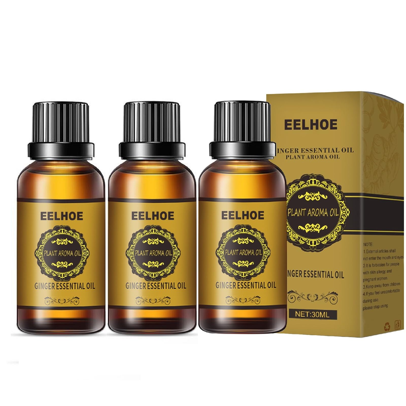 Set of three 30ML ginger oil bottles for belly drainage