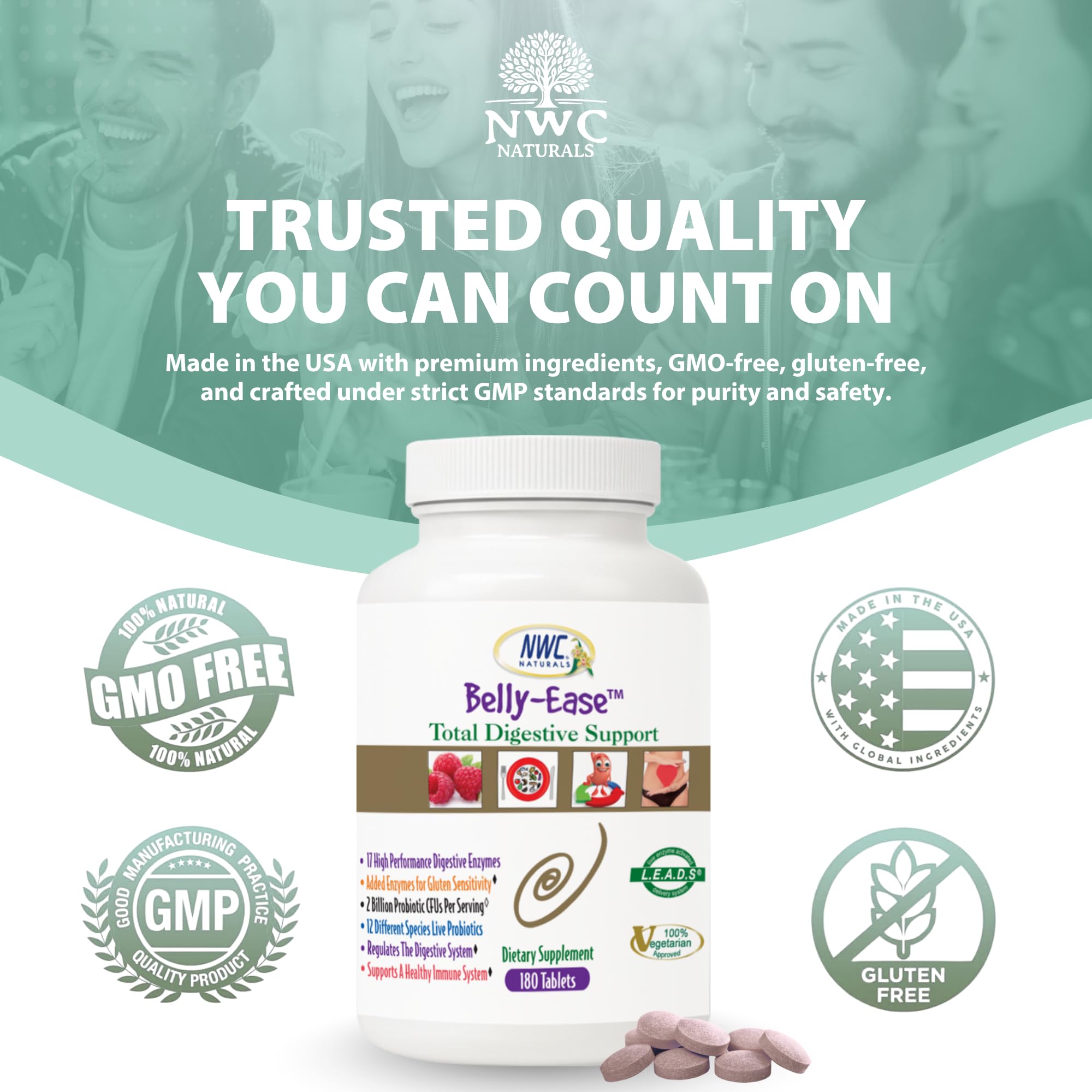 Belly-Ease chewable tablets in bottle packaging