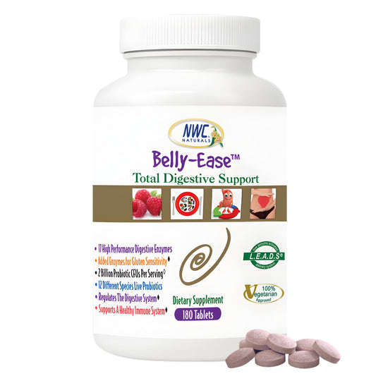 Belly-Ease Digestive Solution label showing enzymes and probiotics