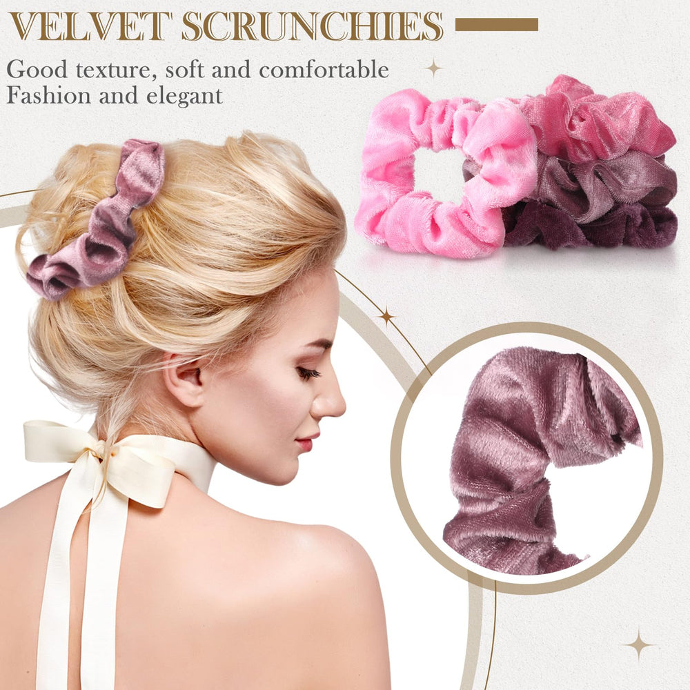 Bememo velvet scrunchie in hand demonstrates easy stretch to fit hair.