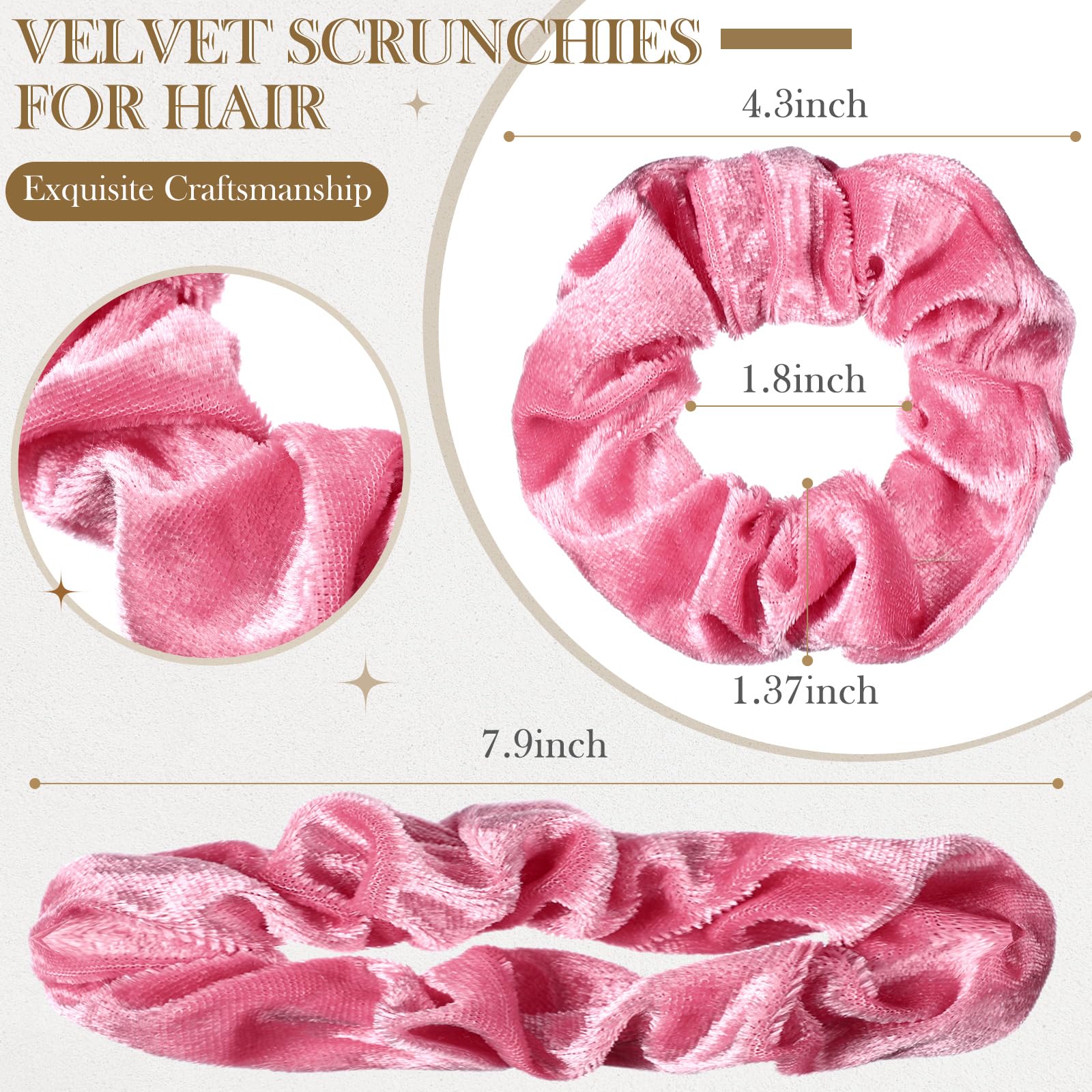 Bememo velvet scrunchies closeup shows soft texture and gentle hold.