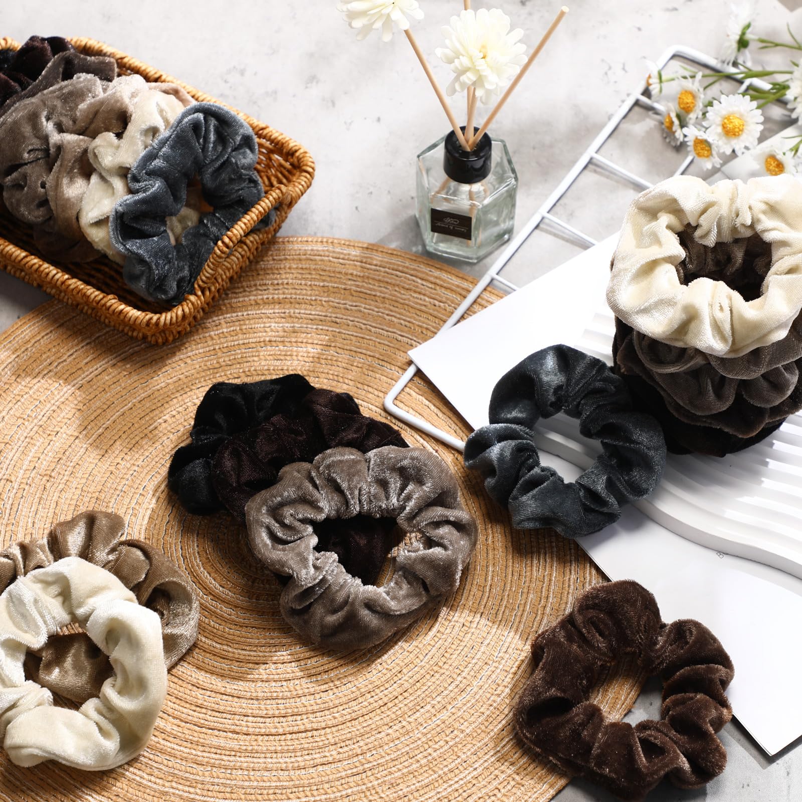 Model wearing Bememo velvet scrunchies for a party look.
