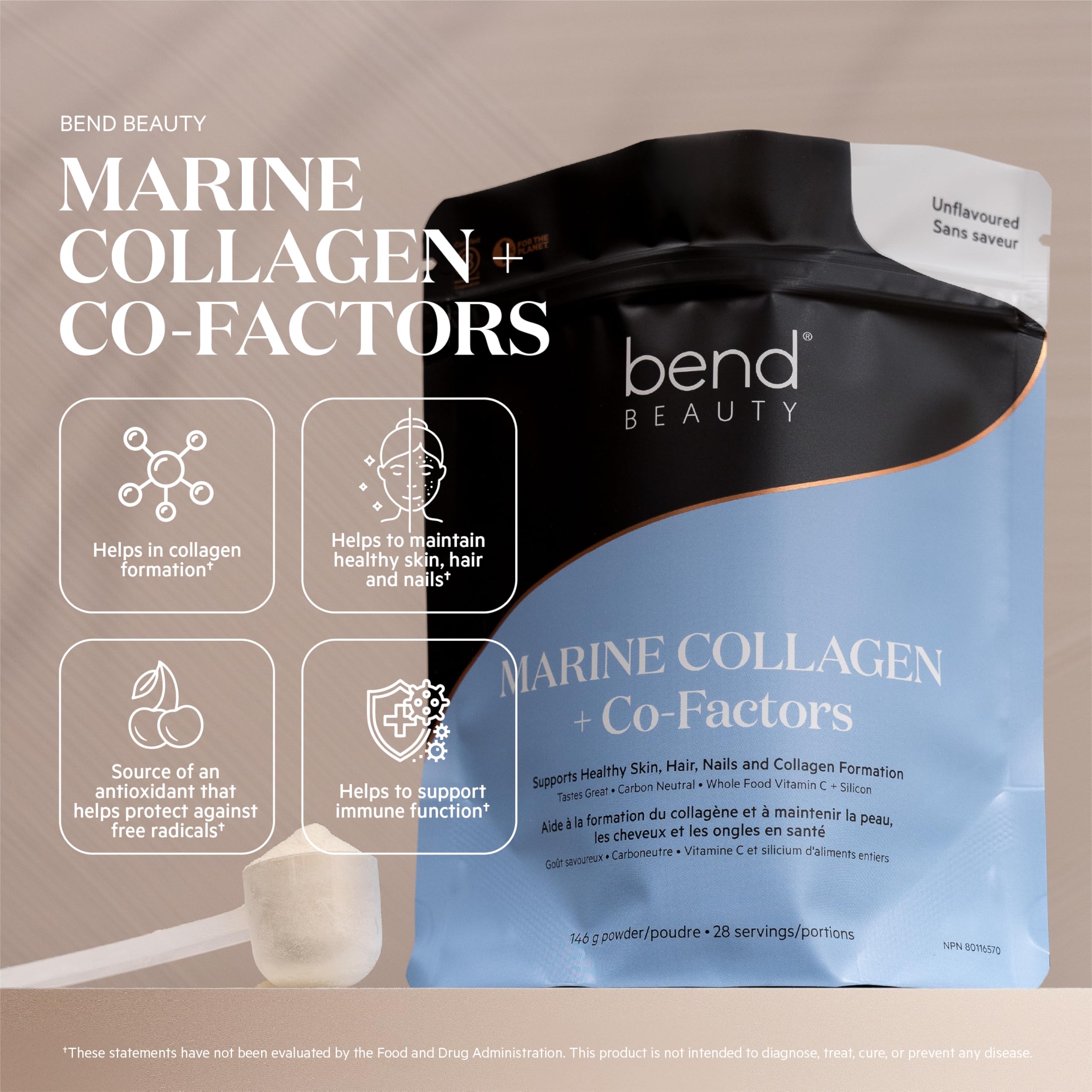 Unflavored Marine Collagen powder in scoop