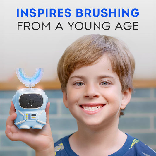 Blue U-shaped toothbrush design showing head alignment