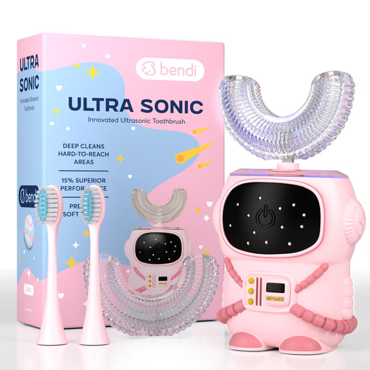 Bendi Sensory 360 U-shaped astronaut kids toothbrush pink front view