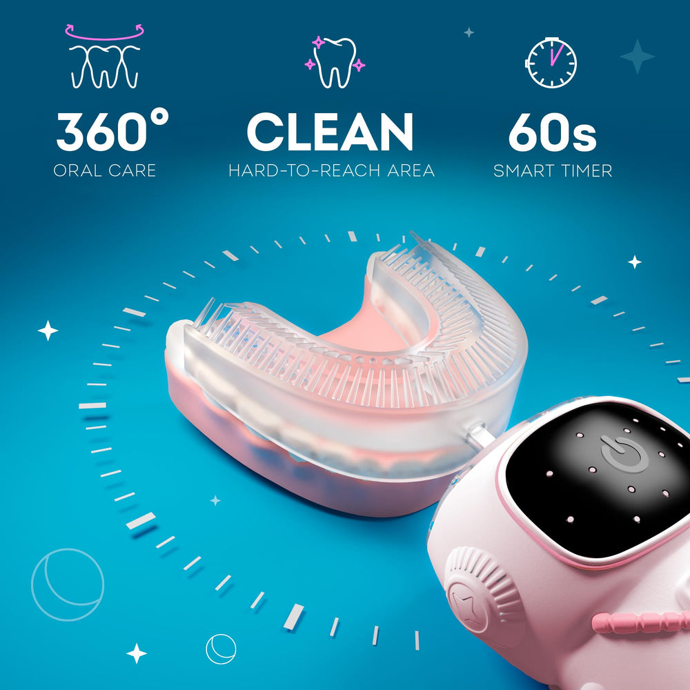 Rechargeable sonic toothbrush for kids aged 2-7 with pink astronaut design