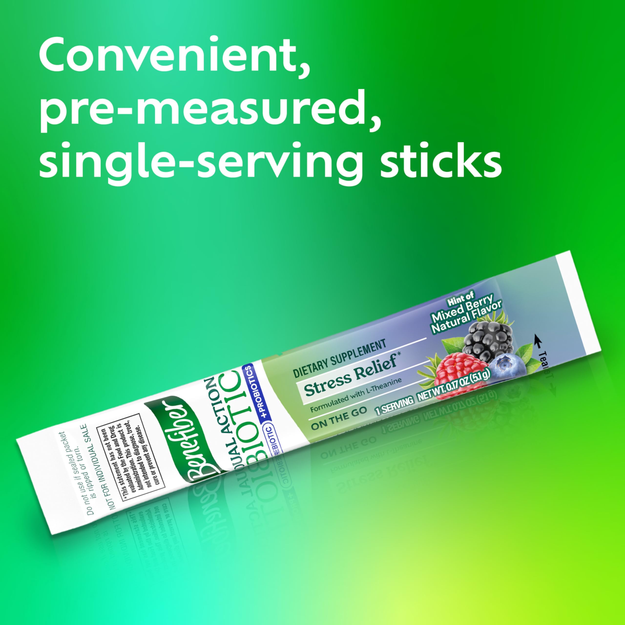 Benefiber stick packs displayed on a table