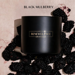 Close-up of black wax candle with Baies fragrance