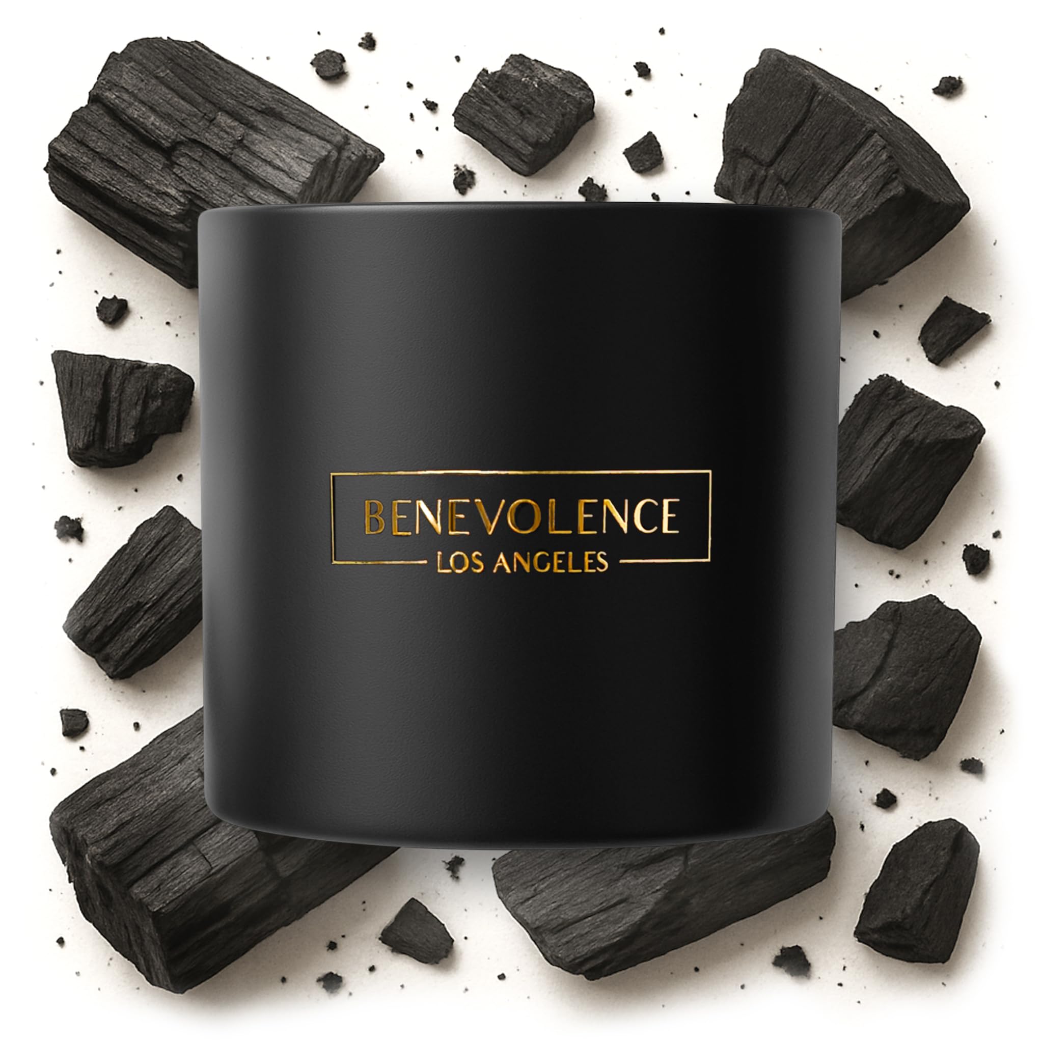 Front view of Benevolence LA 3-Wick Charcoal Candle 14.5oz