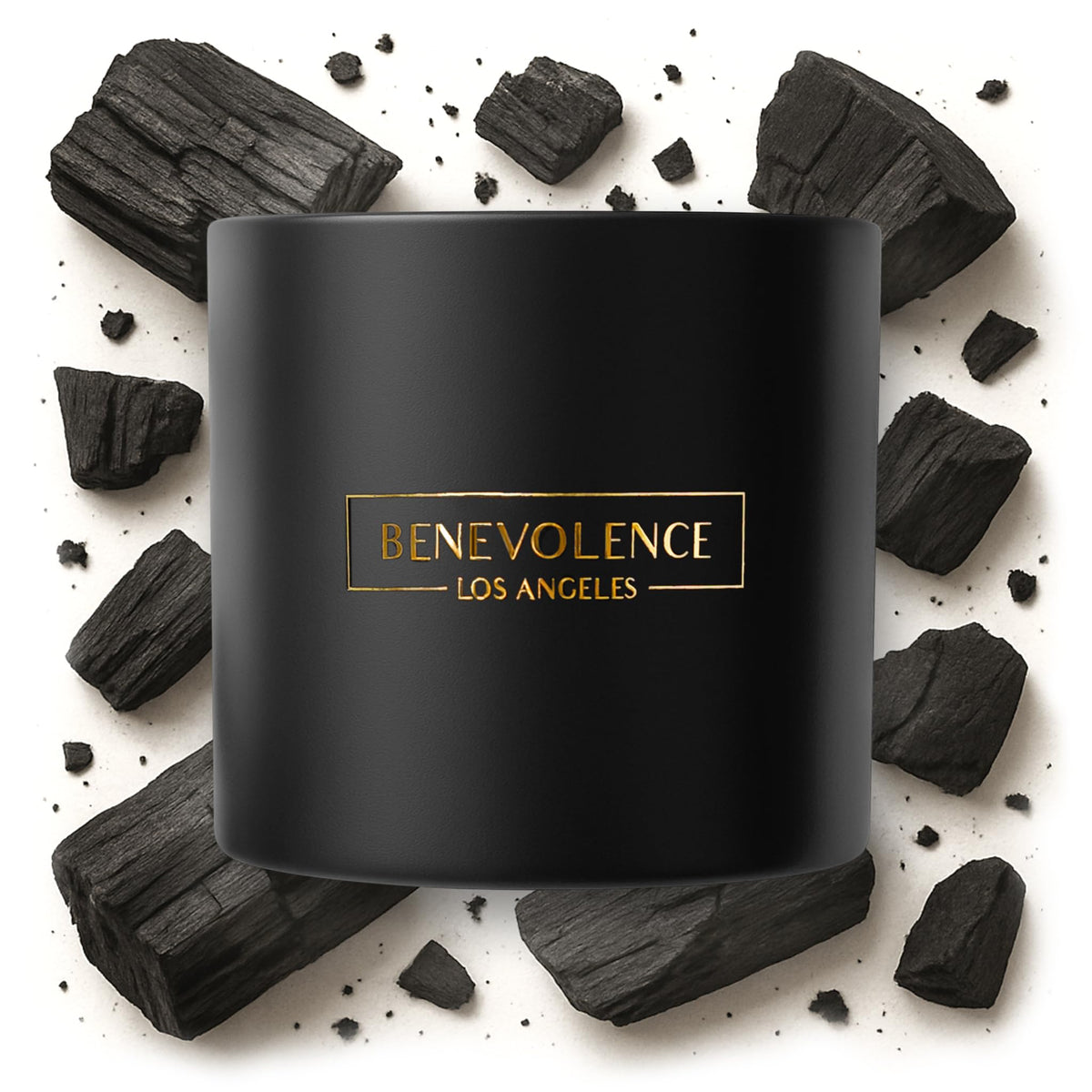 Front view of Benevolence LA 3-Wick Charcoal Candle 14.5oz