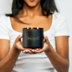 Elegant gift-ready Benevolence LA candle on table