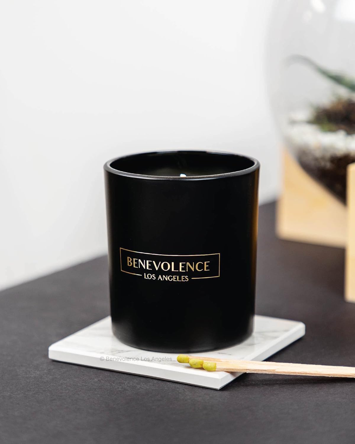 Elegant black candle in minimalist home decor