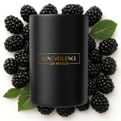 Benevolence LA Black Berries Baies scented candle 10oz front view with black wax