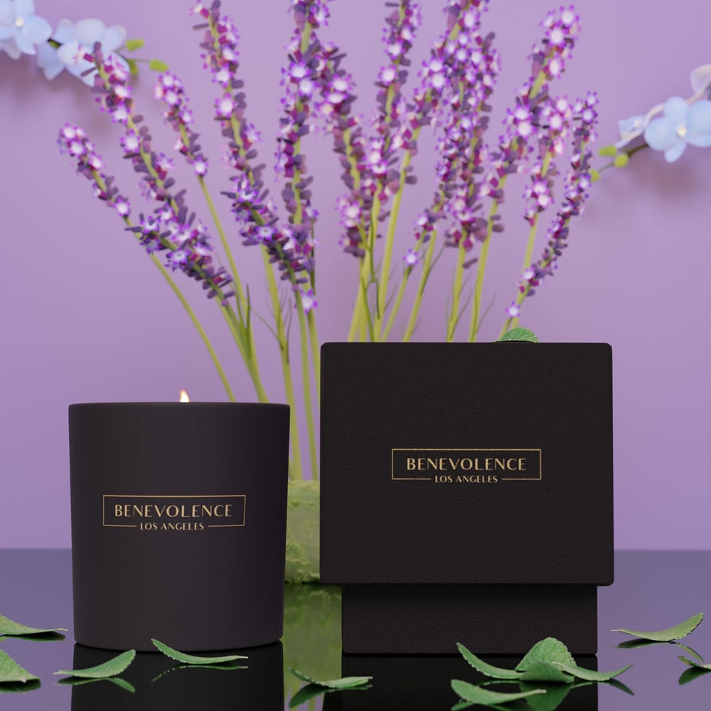 Black candle for home with label and design