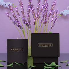 Black candle for home with label and design