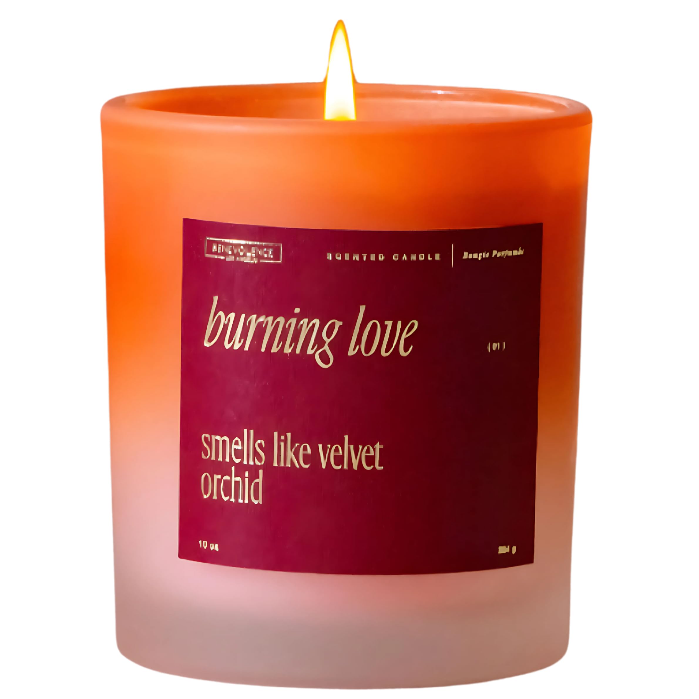 Burning Love Velvet Orchid scented candle, 10 oz in clear glass jar
