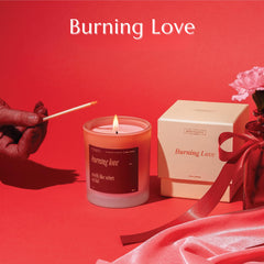 Velvet orchid label close-up on Burning Love candle