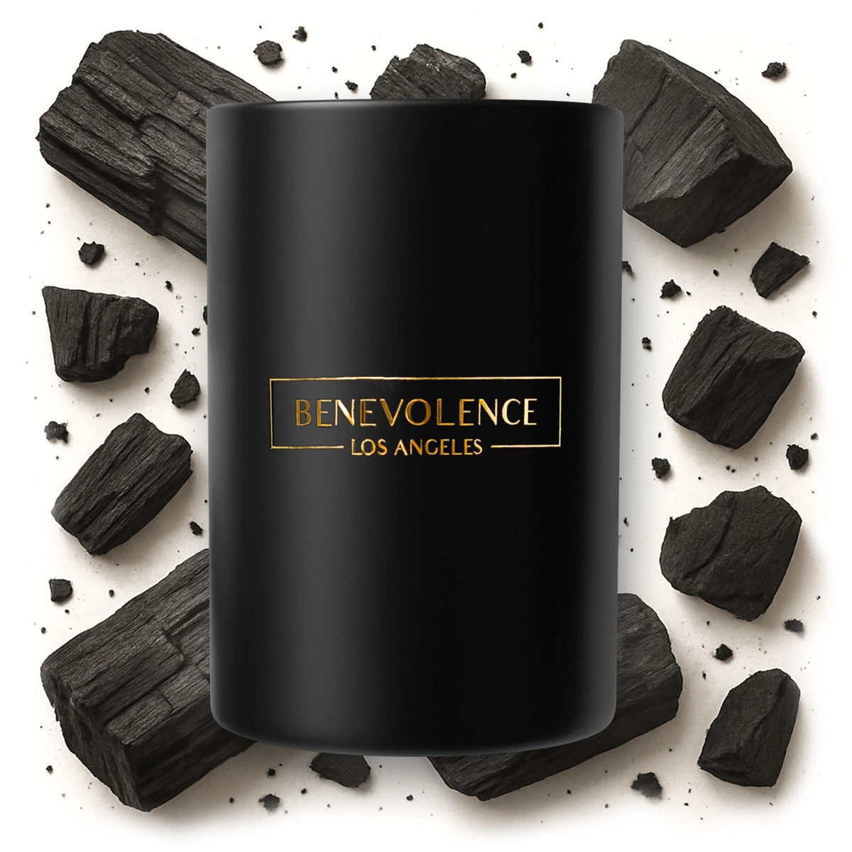 Benevolence LA charcoal scented candle, 10oz, black/charcoal wax