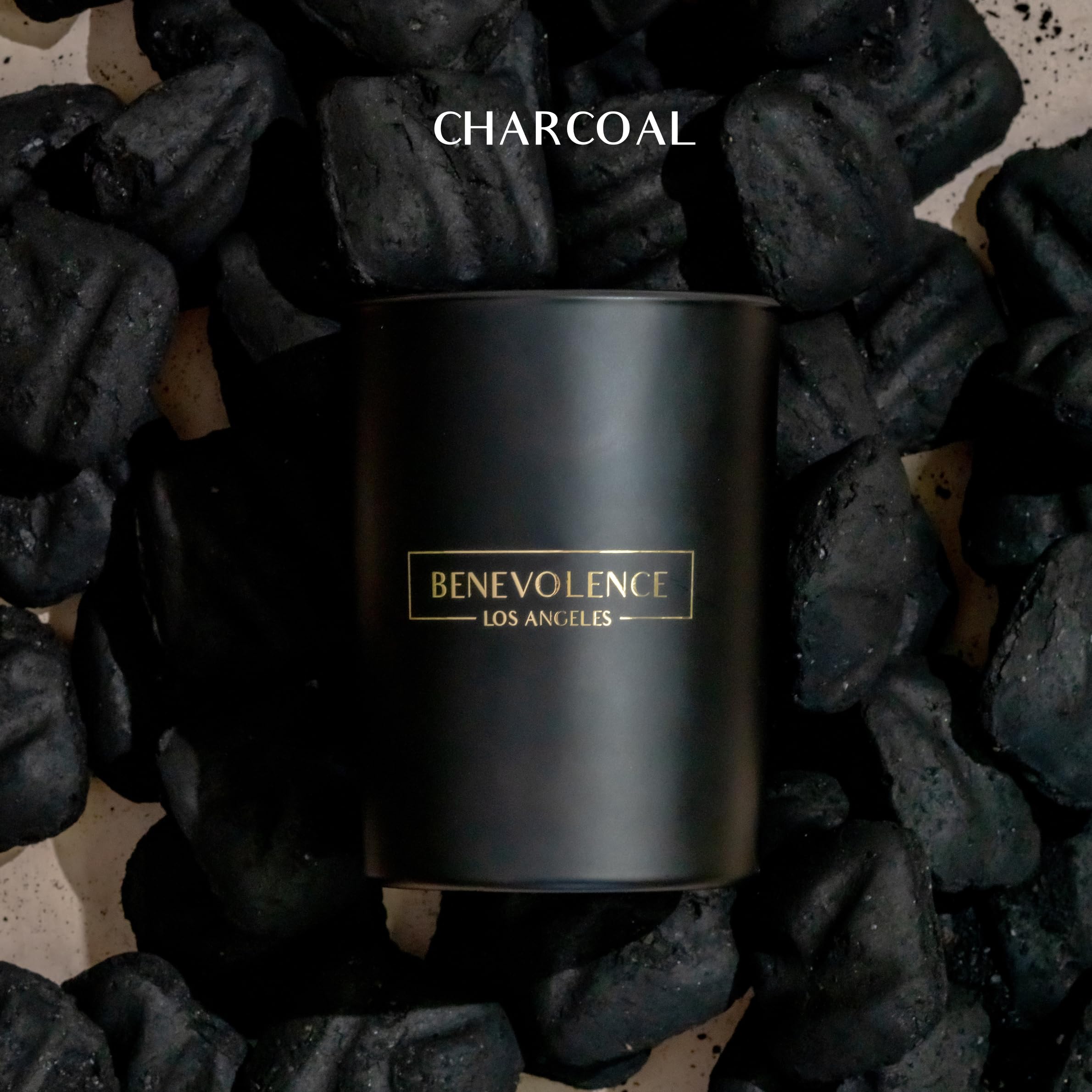 Black 10oz soy candle with charcoal scent for ambient lighting