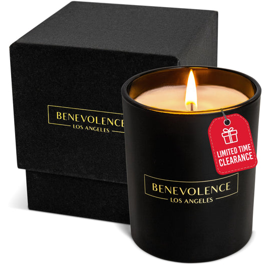 Benevolence LA Bergamot & Jasmine 6oz soy candle in matte black jar - front view