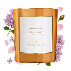 Benevolence LA Lilac and Rose Wood Wick Candle 8oz label and wooden wick