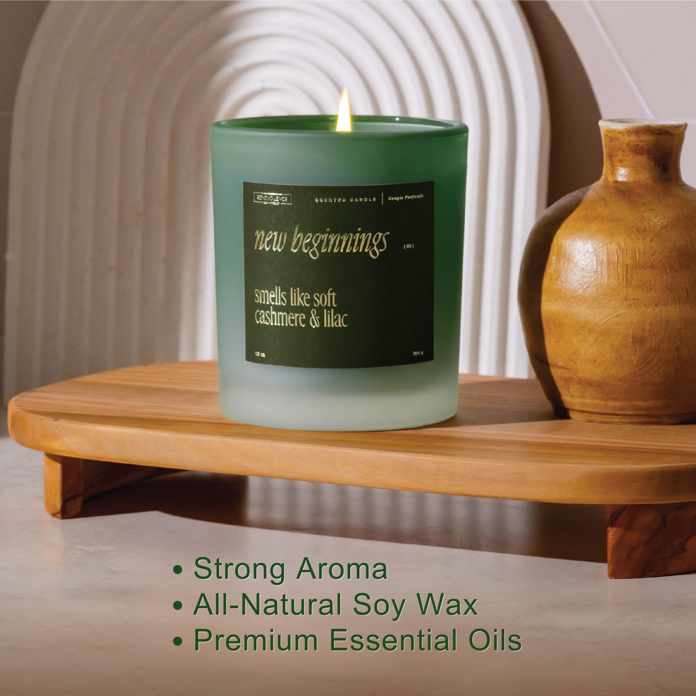 New Beginnings candle burning with 40-50 hour burn time
