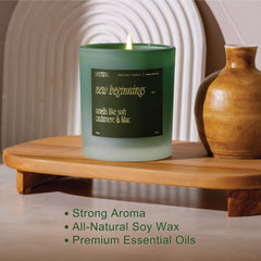 New Beginnings candle burning with 40-50 hour burn time