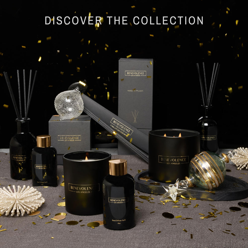 Holiday table scene with Benevolence LA Pine Scented Candle