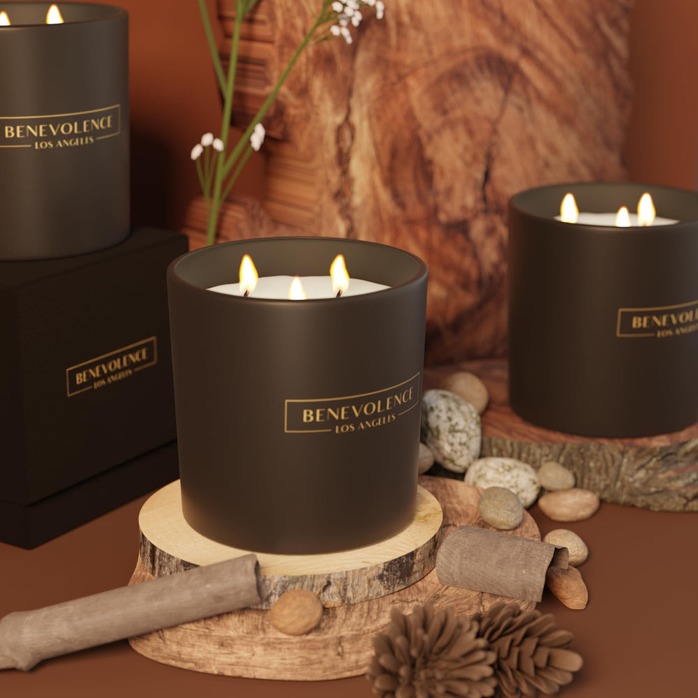 14.5 oz Benevolence LA Pine Wood Scented Candle label close-up