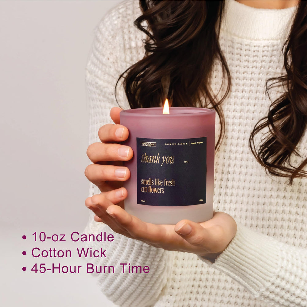 Gift-ready Benevolence LA Thank You candle with elegant packaging