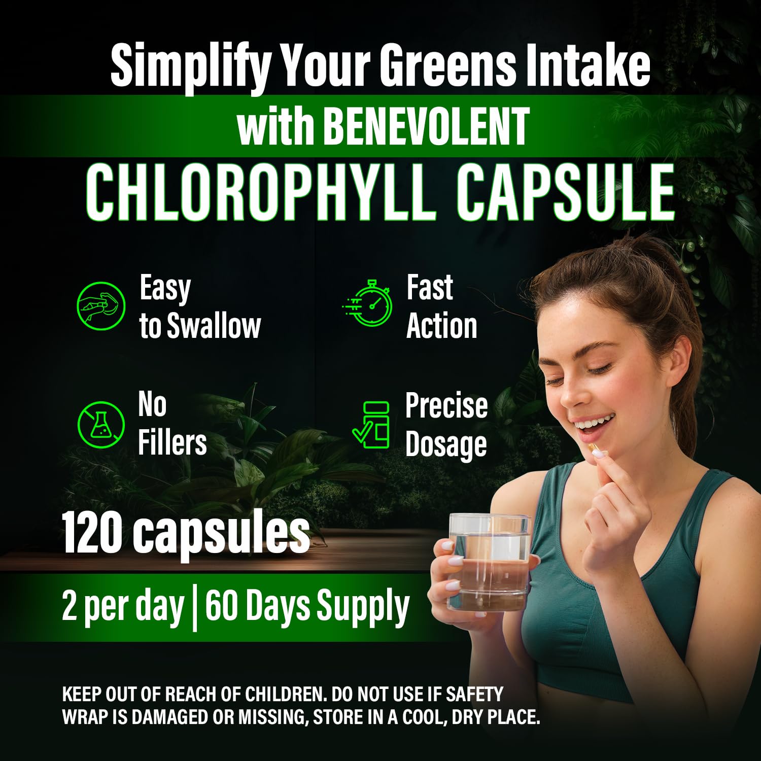 Graphic highlighting energy boost from chlorophyll capsules