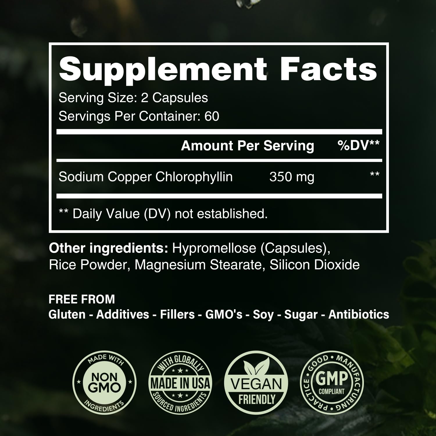 Serving size graphic for Benevolent Chlorophyll Capsules