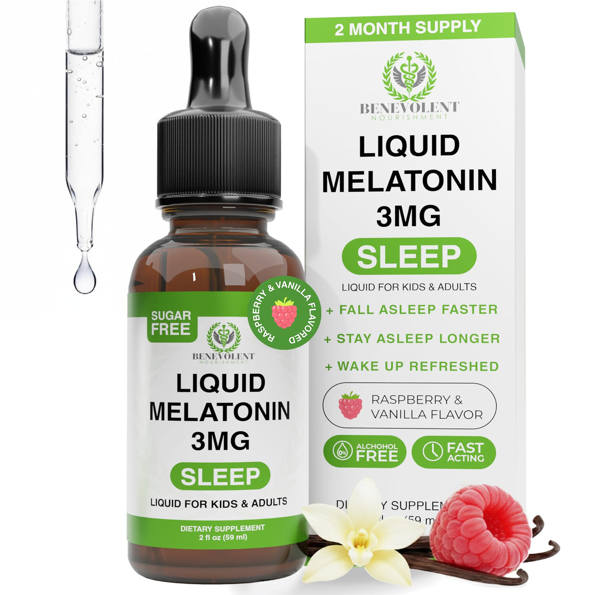 Benevolent Melatonin Berry Vanilla liquid bottle