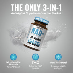 Graphic illustrating energy and mental focus benefits of NAD+