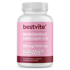 Bottle of Benfotiamine 150mg + Alpha Lipoic Acid 300mg capsules