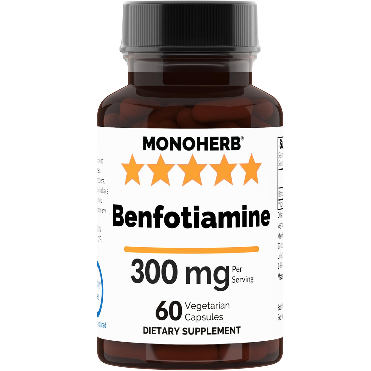 Bottle of Benfotiamine 300 mg - 60 vegan capsules
