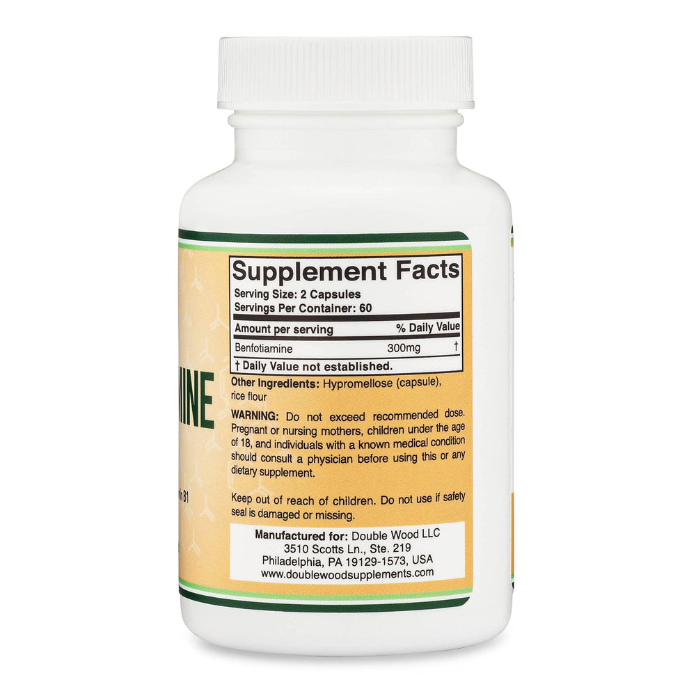 Close-up of 150 mg Benfotiamine capsules