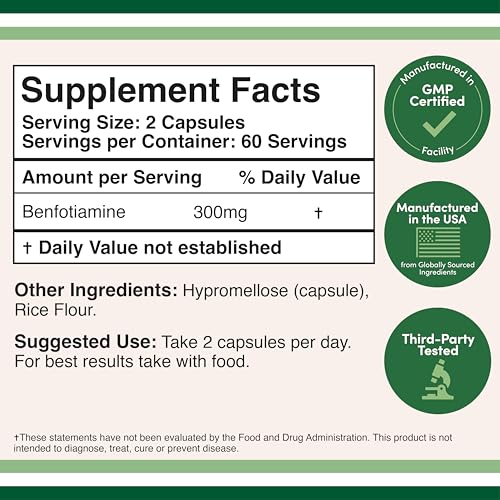 120 capsules per bottle packaging for Benfotiamine 300 mg