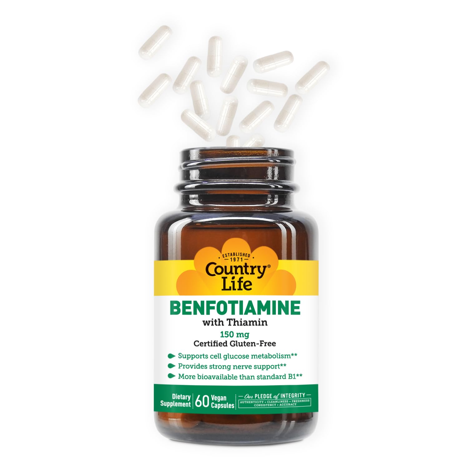 Close-up of Benfotiamine and Thiamin capsules