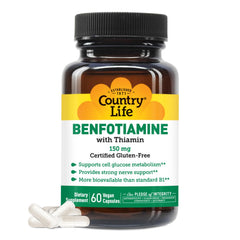 Country Life Benfotiamine with Thiamin bottle – 150 mg, 60 vegetarian capsules