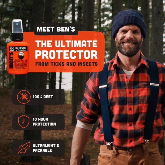 Ben's 100 Tick Insect Repellent pump spray in use during outdoor activity.