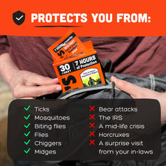 Ben's Tick & Insect Repellent Wipes closeup highlighting 30 percent DEET content.