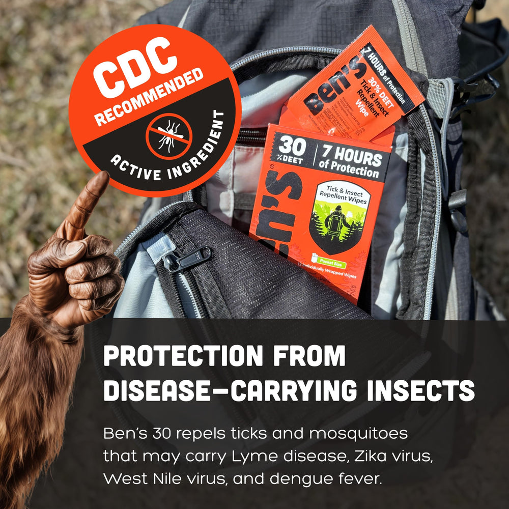 Ben's Tick & Insect Repellent Wipes designed for rugged outdoor use in the wild.